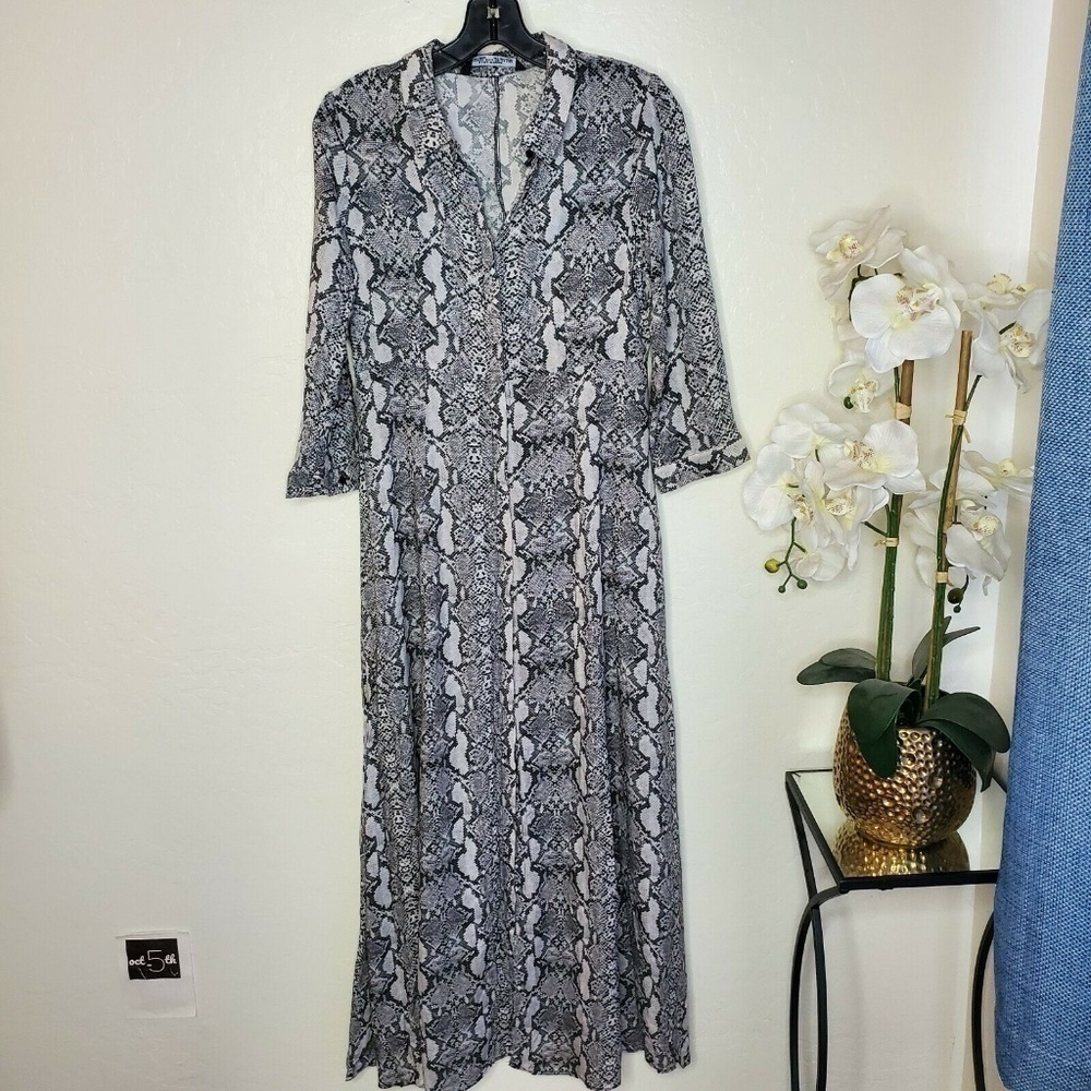 Zara Woman's Snakeskin Printed Maxi Dress Button Up Size Medium